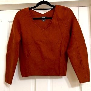 Anthropologie Burnt Orange V Neck Sweater